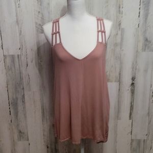 RVCA Flowy Strappy Oversized Swing Tank in blush pink breezy fit summer vibes